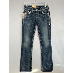 Silver Suki Mid Slim Boot Jeans Womens 26x33 Bootcut Faded Whiskers Western NWT